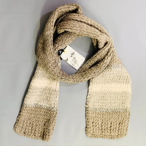 GREG LAUREN Cream Taupe Knit Churro Wool Scarf - Picture 1 of 3